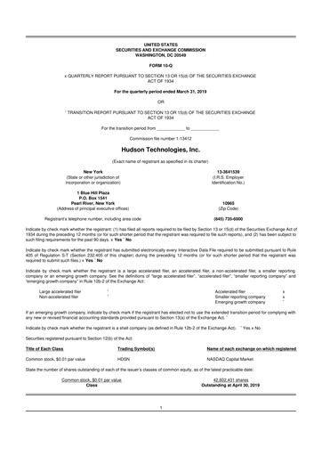 Thumbnail Hudson Technologies 10-Q Quarterly Report FY 