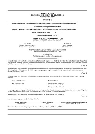 Thumbnail The InterGroup Corporation 10-Q Quarterly Report FY2019 