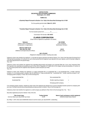 Thumbnail Clarus
 10-Q Quarterly Report FY2019 
