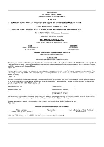 Thumbnail 22nd Century Group
 10-Q Quarterly Report FY2019 
