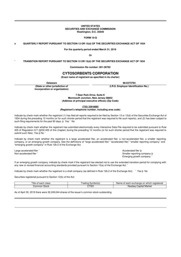 Miniature Cytosorbents 10-Q Rapport trimestriel  