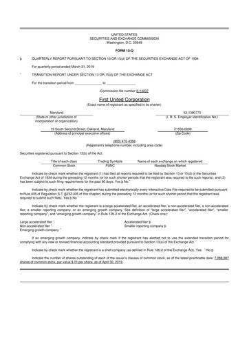 Thumbnail First United Corporation 10-Q Quarterly Report FY2019 