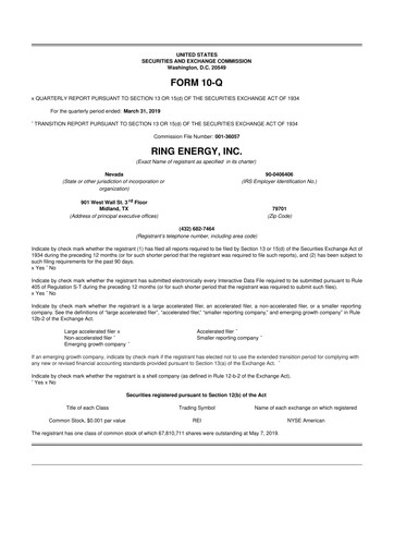Miniature Ring Energy
 10-Q Rapport trimestriel 2019 