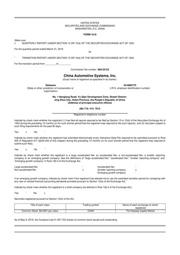 Thumbnail China Automotive Systems 10-Q Quarterly Report FY2019 