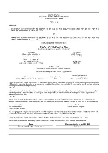 Thumbnail ESCO Technologies
 10-Q Quarterly Report FY2019 