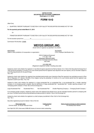Thumbnail Weyco Group 10-Q Quarterly Report FY2019 