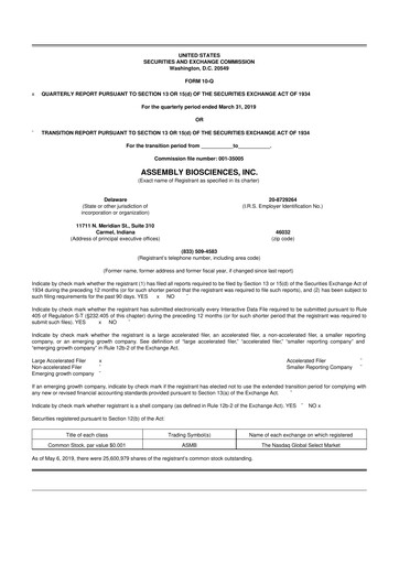 Thumbnail Assembly Biosciences 10-Q Quarterly Report FY2019 