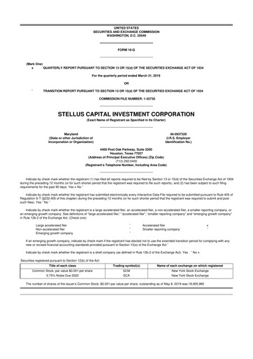 Thumbnail Stellus Capital Investment Corporation 10-Q Quarterly Report FY 