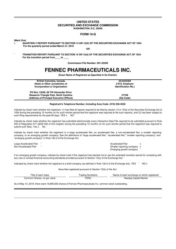Miniature Fennec Pharmaceuticals 10-Q Rapport trimestriel 2019 