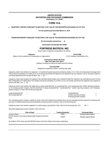 Thumbnail Fortress Biotech
 10-Q Quarterly Report FY2019 