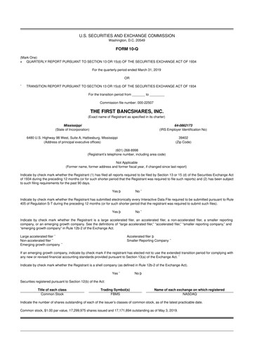 Miniature The First Bancshares 10-Q Rapport trimestriel 2019 