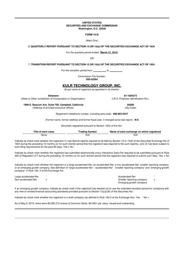 Miniature KULR Technology Group 10-Q Rapport trimestriel 2019 