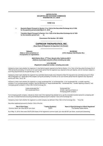 Thumbnail Capricor Therapeutics
 10-Q Quarterly Report FY 
