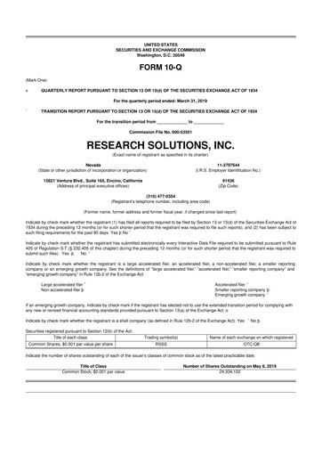 Thumbnail Research Solutions 10-Q Quarterly Report FY2019 