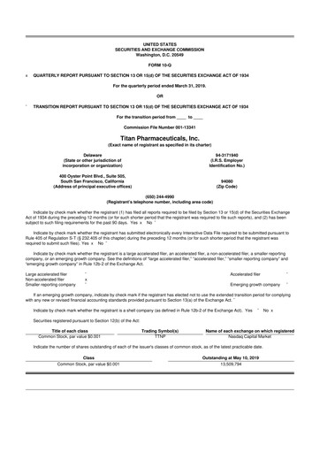 Thumbnail Titan Pharmaceuticals
 10-Q Quarterly Report FY2019 