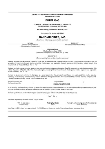 Thumbnail NanoViricides 10-Q Quarterly Report FY2019 