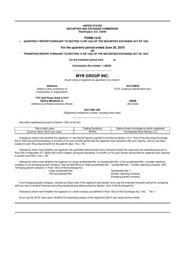 Thumbnail MYR Group 10-Q Quarterly Report FY2019 