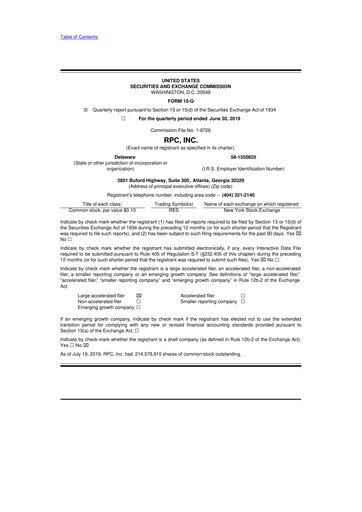 Miniature RPC, Inc. 10-Q Rapport trimestriel 2019 