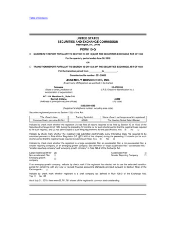 Thumbnail Assembly Biosciences 10-Q Quarterly Report FY2019 