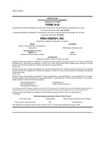 Miniature Ring Energy
 10-Q Rapport trimestriel 2019 