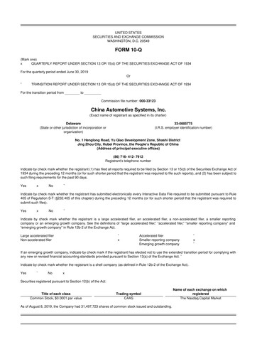 Thumbnail China Automotive Systems 10-Q Quarterly Report FY2019 