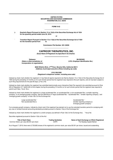 Thumbnail Capricor Therapeutics
 10-Q Quarterly Report FY 