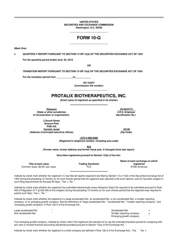 Thumbnail Protalix BioTherapeutics
 10-Q Quarterly Report FY 