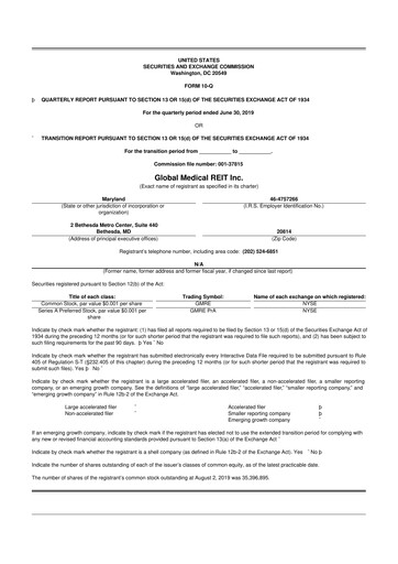Thumbnail Global Medical REIT
 10-Q Quarterly Report FY2019 