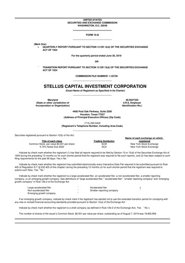 Thumbnail Stellus Capital Investment Corporation 10-Q Quarterly Report FY 