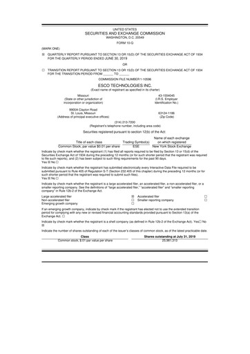 Thumbnail ESCO Technologies
 10-Q Quarterly Report FY2019 