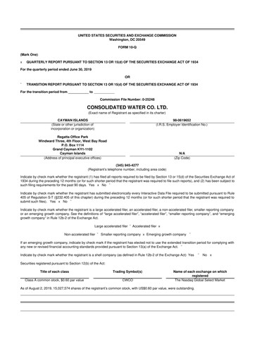 Thumbnail Consolidated Water 10-Q Quarterly Report FY2019 