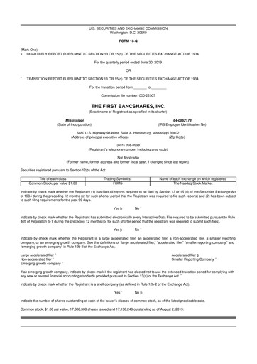 Miniature The First Bancshares 10-Q Rapport trimestriel 2019 