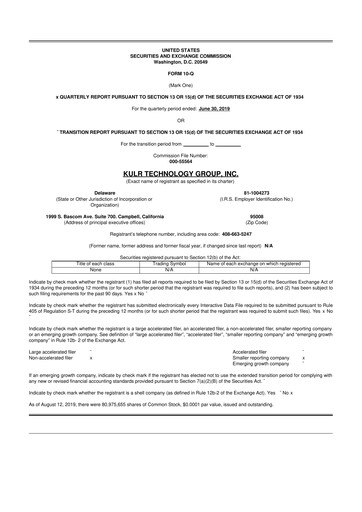Miniature KULR Technology Group 10-Q Rapport trimestriel 2019 