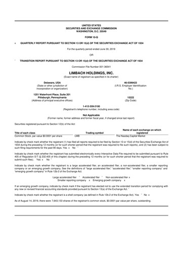 Thumbnail Limbach Holdings 10-Q Quarterly Report FY2019 