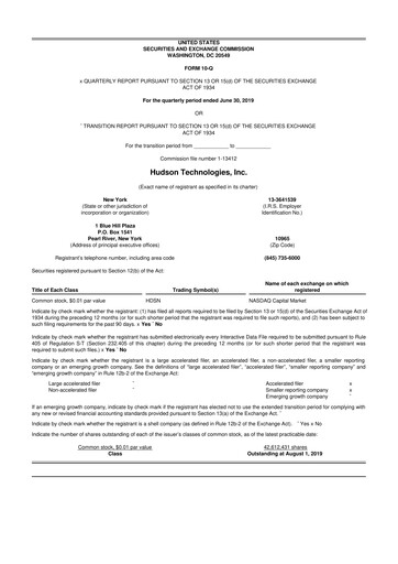 Thumbnail Hudson Technologies 10-Q Quarterly Report FY 