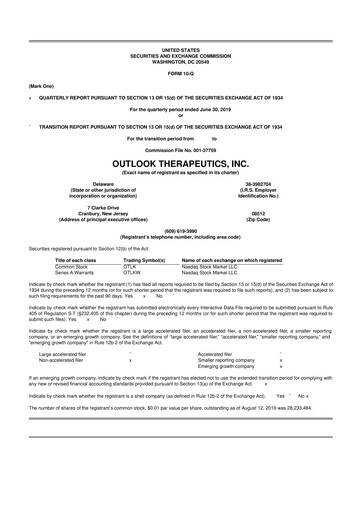 Thumbnail Outlook Therapeutics
 10-Q Quarterly Report FY2019 