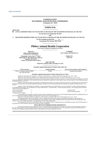 Thumbnail Phibro Animal Health
 10-K Annual Report 2019