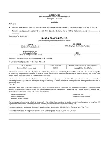 Thumbnail Hurco Companies 10-Q Quarterly Report FY2019 