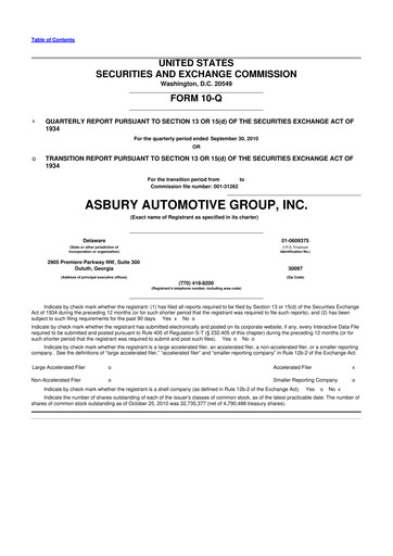 Thumbnail Asbury Automotive Group 10-Q Quarterly Report FY 
