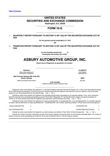 Thumbnail Asbury Automotive Group 10-Q Quarterly Report FY2012 