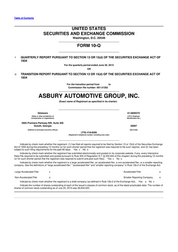 Thumbnail Asbury Automotive Group 10-Q Quarterly Report FY2015 