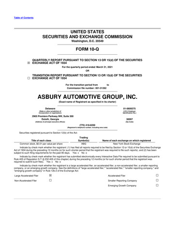 Thumbnail Asbury Automotive Group 10-Q Quarterly Report FY2021 