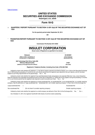Thumbnail Insulet 10-Q Quarterly Report FY2014 