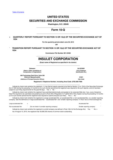 Thumbnail Insulet 10-Q Quarterly Report FY2015 