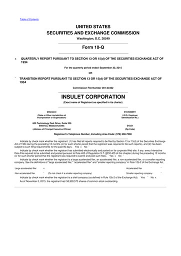 Thumbnail Insulet 10-Q Quarterly Report FY2015 