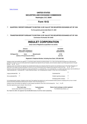 Thumbnail Insulet 10-Q Quarterly Report FY2020 