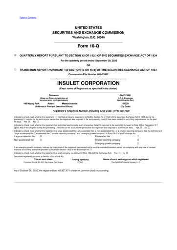 Thumbnail Insulet 10-Q Quarterly Report FY2020 