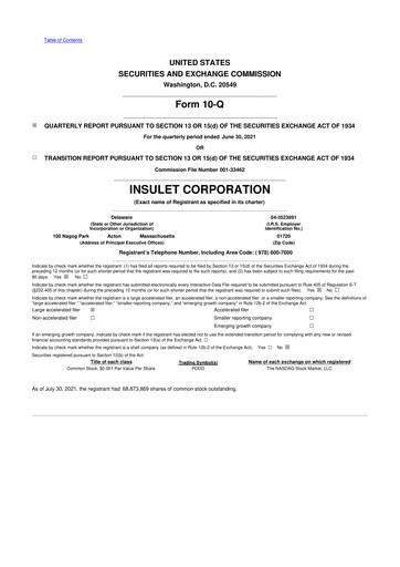 Thumbnail Insulet 10-Q Quarterly Report FY2021 