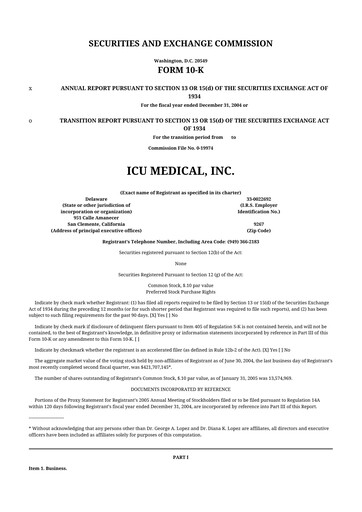 Thumbnail ICU Medical
 10-K Annual Report 