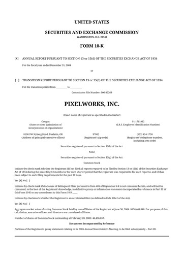 Thumbnail Pixelworks 10-K Annual Report 